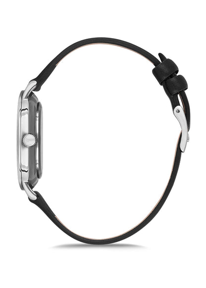 Omax Analog Silver Round Dial  Black Leather Strap Women  Watch - PM001P62I