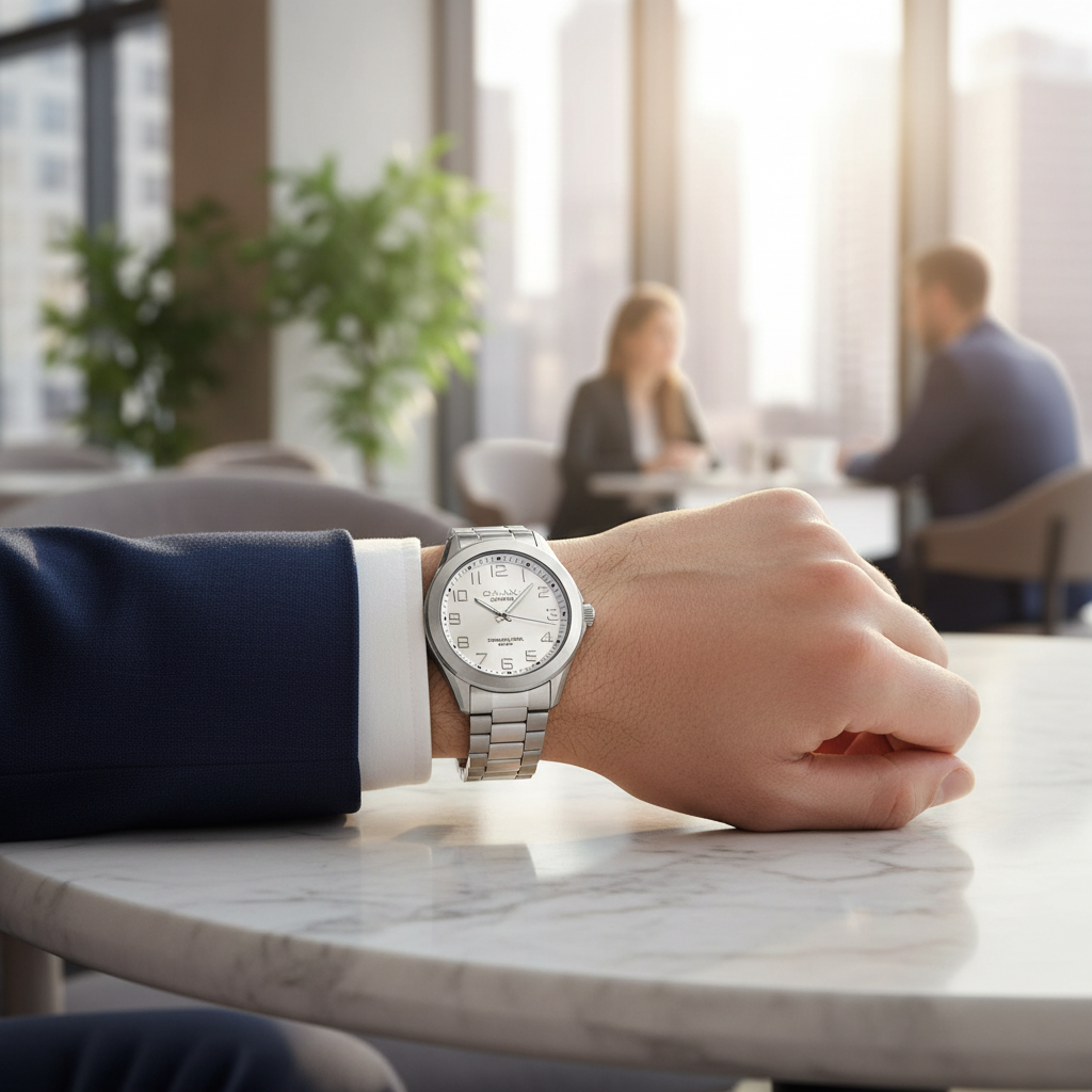 Omax Men's White Dial Silver Stainless Steel Watch – 50m Water Resistant, Analog | SS114