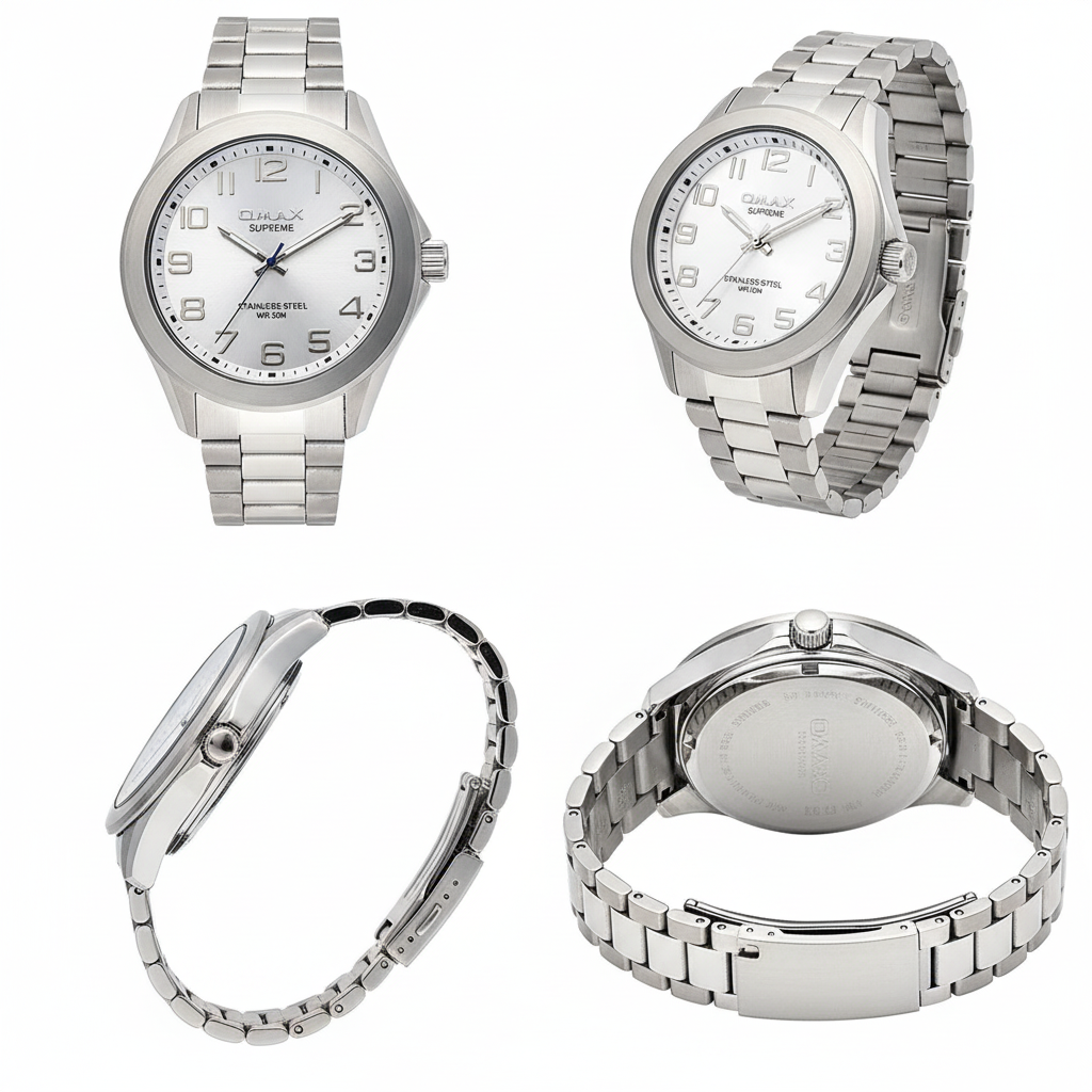 Omax Men's White Dial Silver Stainless Steel Watch – 50m Water Resistant, Analog | SS114