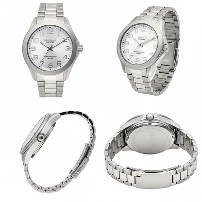 Omax Men's White Dial Silver Stainless Steel Watch – 50m Water Resistant, Analog | SS114