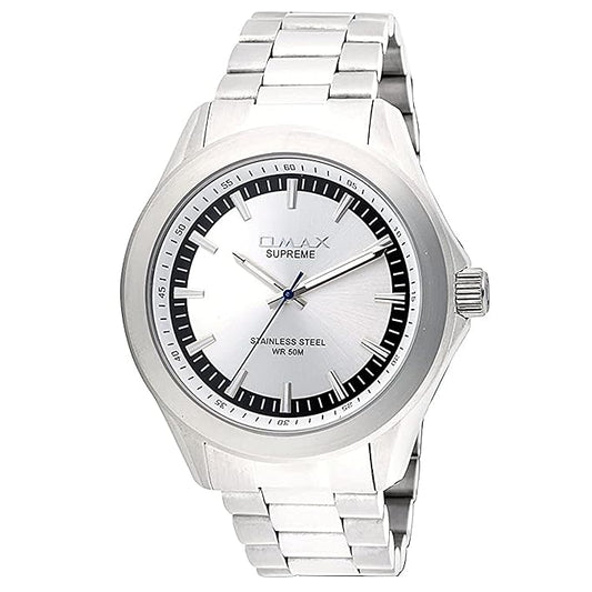 Omax White Dial Silver Stainless Steel Brecet Style Strap Wrist Watch for Men-SS115