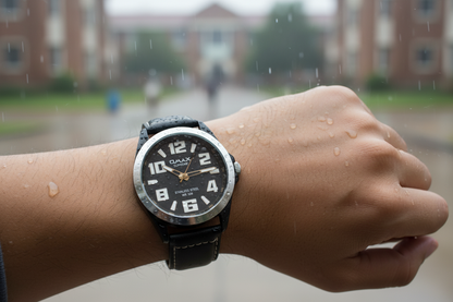 Omax Black Dial Black Genuine Leather Strap Wrist Watch for Men-SS138