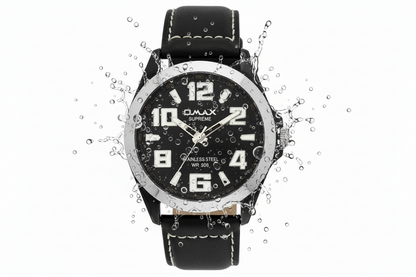 Omax Black Dial Black Genuine Leather Strap Wrist Watch for Men-SS138