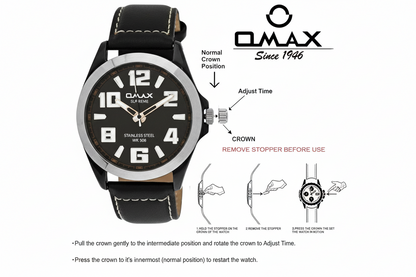 Omax Black Dial Black Genuine Leather Strap Wrist Watch for Men-SS138
