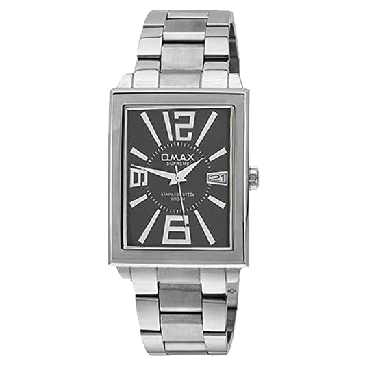 Omax Black Square Dial with Silver Stainless Steel Chain Day Display Watch for Men SS205