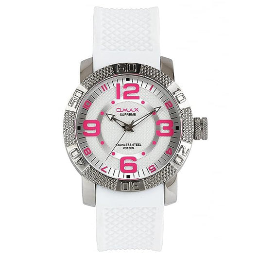 Omax White Dial With White Silicone Strap pink index Sports Watch for Men-SS289