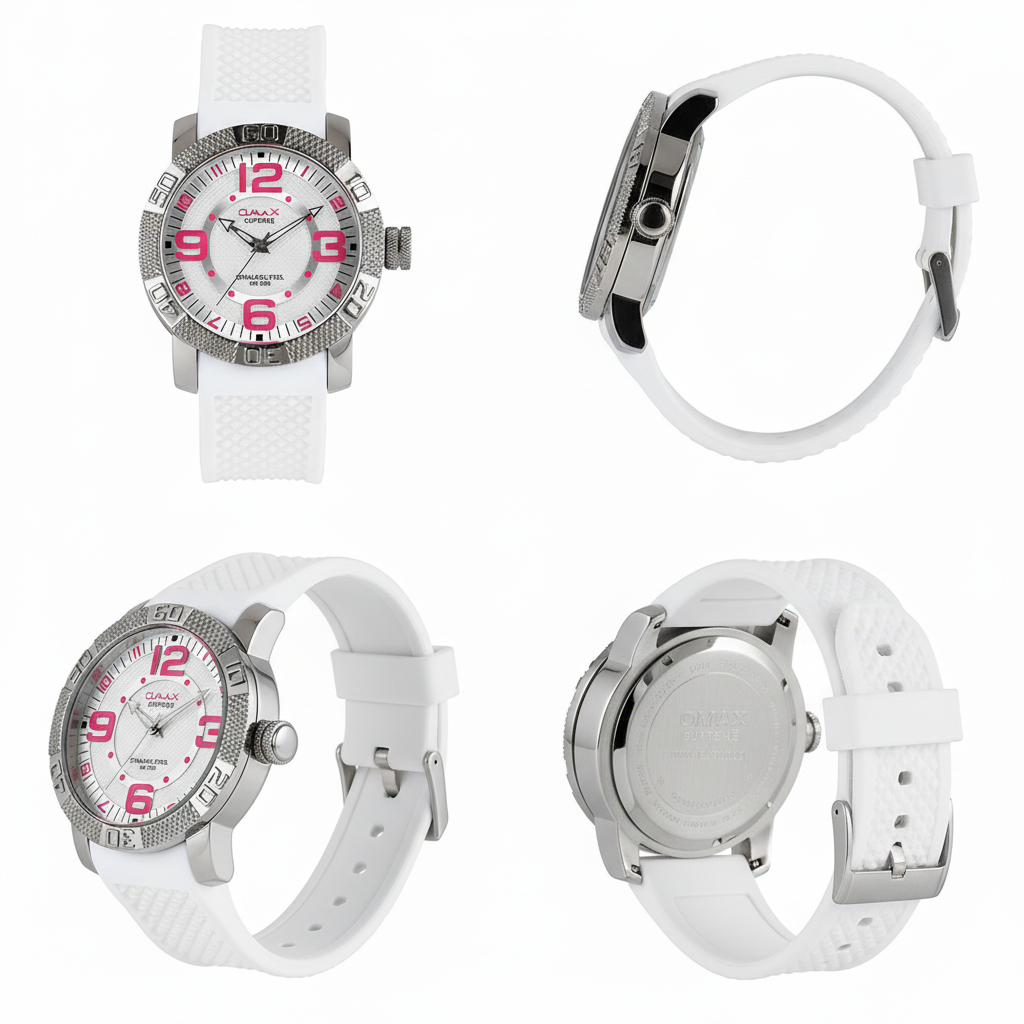 Omax White Dial Pink Index White Silicone Sports Watch – Casual, Unisex | SS289