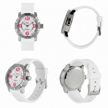 Omax White Dial Pink Index White Silicone Sports Watch – Casual, Unisex | SS289