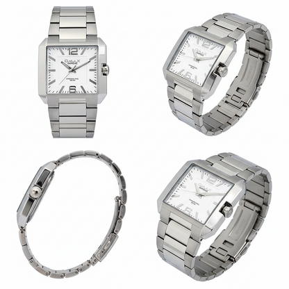 Omax Men's White Square Dial Silver Stainless Steel Watch – Analog, 38mm | SS298