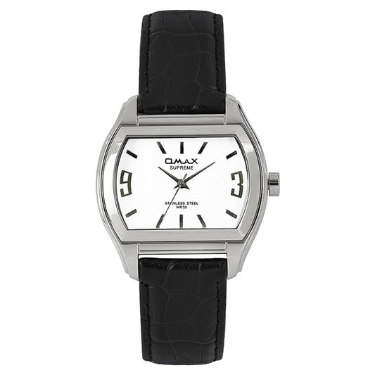 Omax Formal Men Boys White Dial Quality Watch – Solid Stainless Steel Case Branded Black Leather Strap – Smart Stylish Perfect for Office Casual Wear  SS304