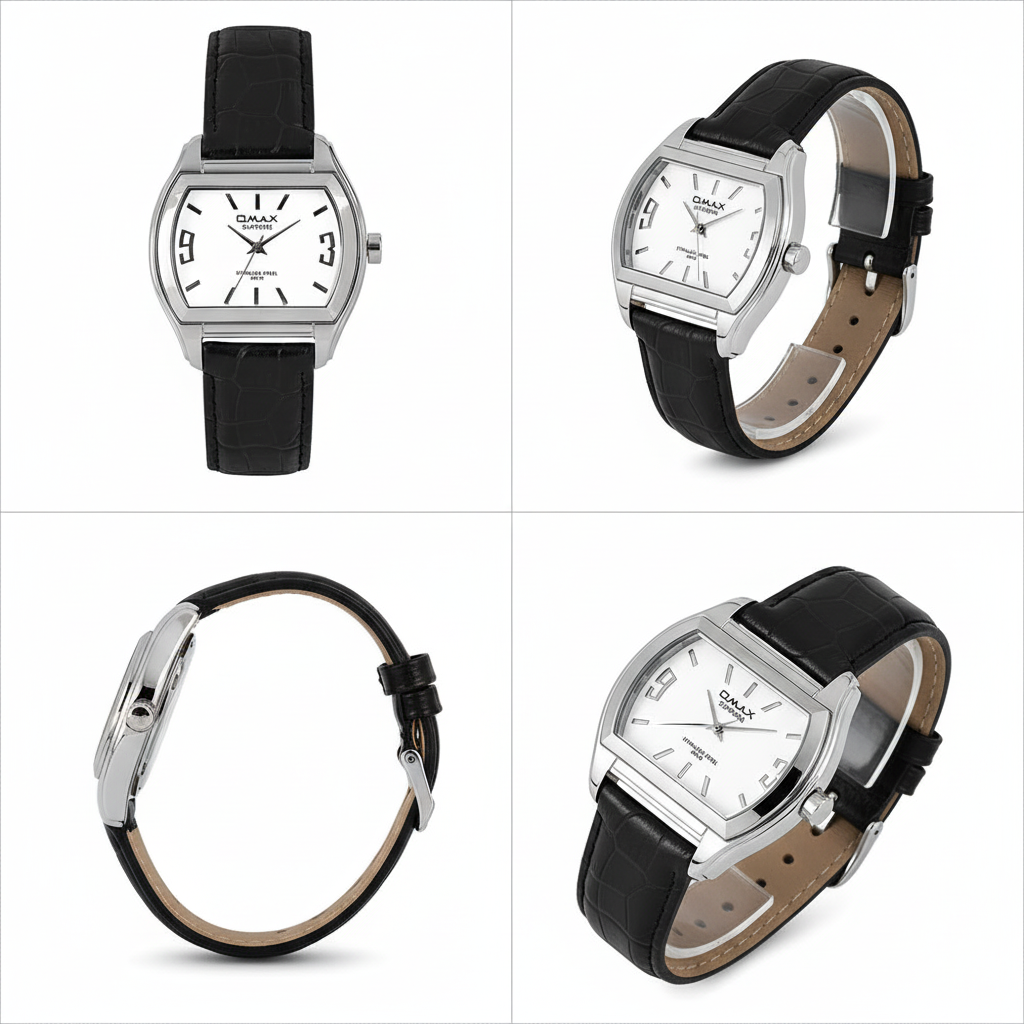 Omax Men's White Square Dial Black Genuine Leather Strap Formal Watch – Analog | SS304
