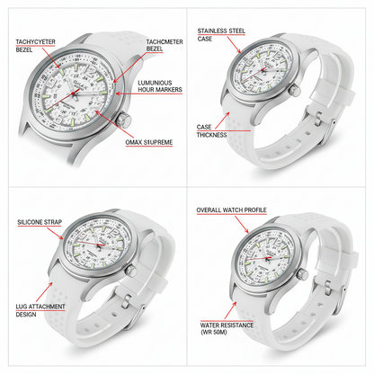 Omax Men's White Dial White Silicone Sporty Watch – Smart & Trendy, 44mm | SS368