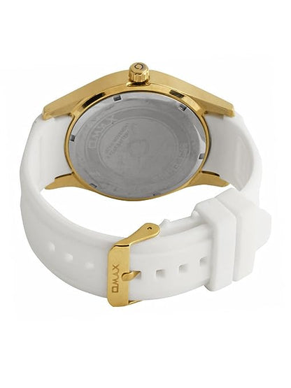 Omax White Dial Golden Case with White Soft Silicone Strap for Men SS369