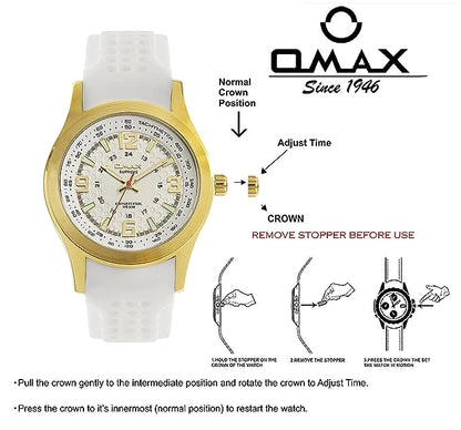 Omax White Dial Golden Case with White Soft Silicone Strap for Men SS369