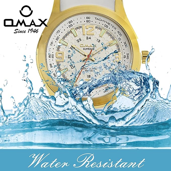 Omax White Dial Golden Case with White Soft Silicone Strap for Men SS369