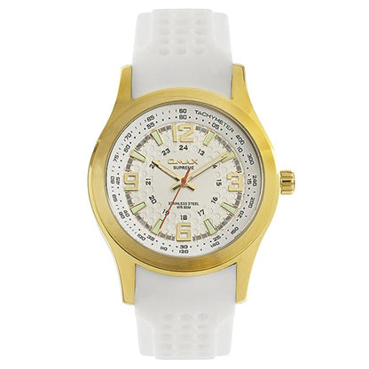 Omax White Dial Golden Case with White Soft Silicone Strap for Men SS369