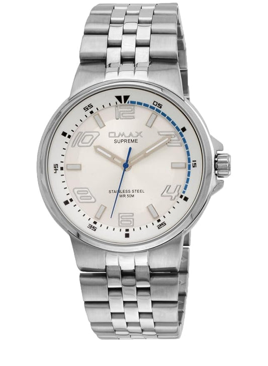 Omax Classic Elegance White Dial Silver  Steel Watch for Men SS444