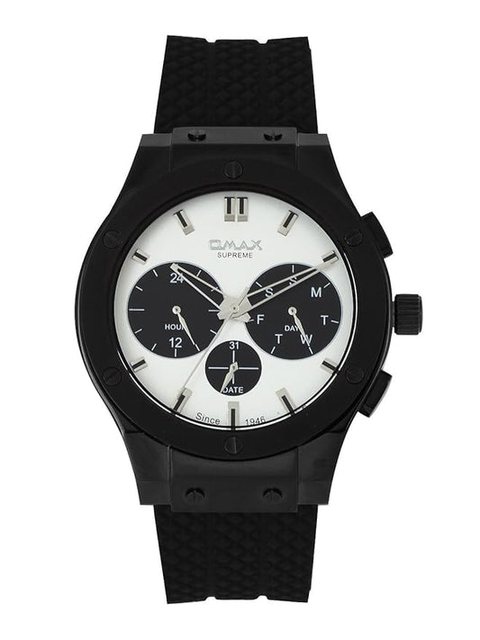 Omax White Dial Muiltifuction, Chronograph Display with Black Long lasting Slicone Strap-SS616