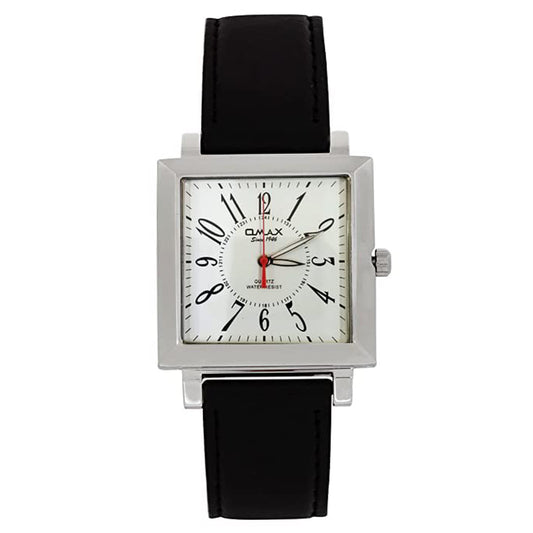 OMAX Analog White Dial with Black Genuine Leather Strap Men's Watch-TS165