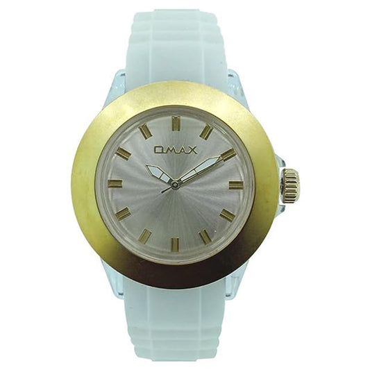 Omax White Dial Gold Case with White Soft Silicone Medium Watch for Men TS485