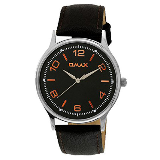 Omax Black Dial Colored Index with Black Genuine Leather Watch Strap for Men TS494