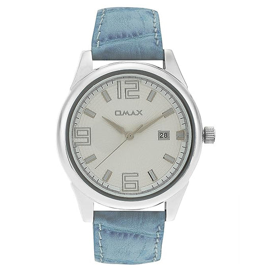 Omax White Dial With Blue Genuine Leather Strap Date Display Watch for Men TS529