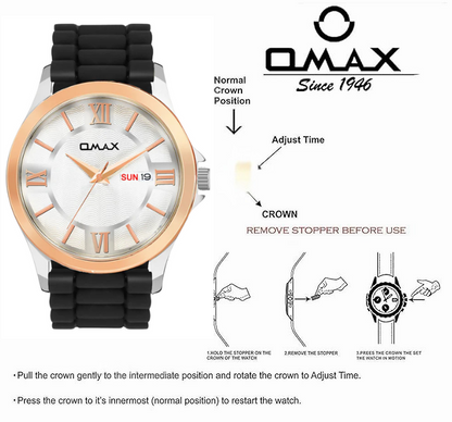 Omax analog White Dial, Rose Gold Case with Black Log lasting Silicone Strap watch for Men BGS6515