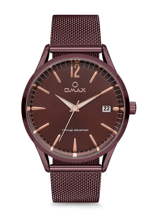 Omax Brown Dial Day Display with Brown Stainless Steel Brecet Style Mesh Chain Watch for Men-VC06F55I