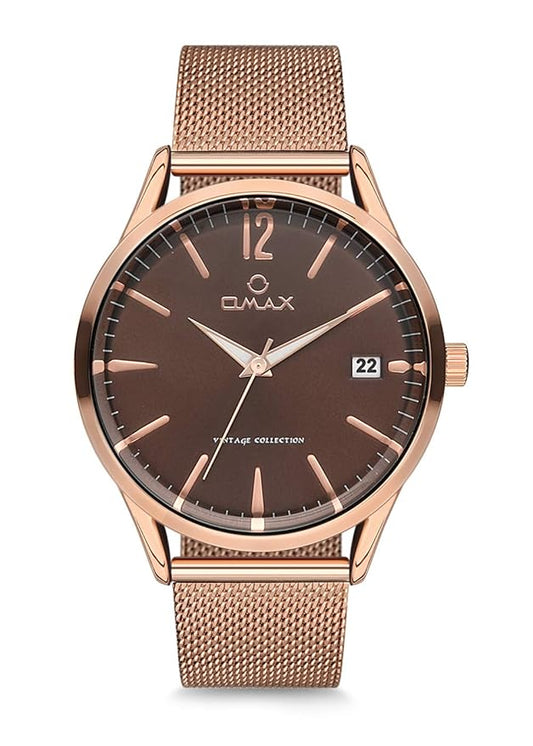 Omax Brown Dial Day Display with Brown Stainless Steel Brecet Style Mesh Chain Watch for Men-VC06R58I