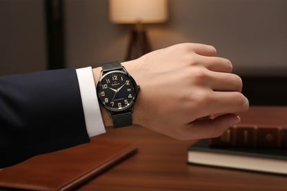 Omax Men's Black Dial Black Stainless Steel Mesh Formal Watch - VC07M22A