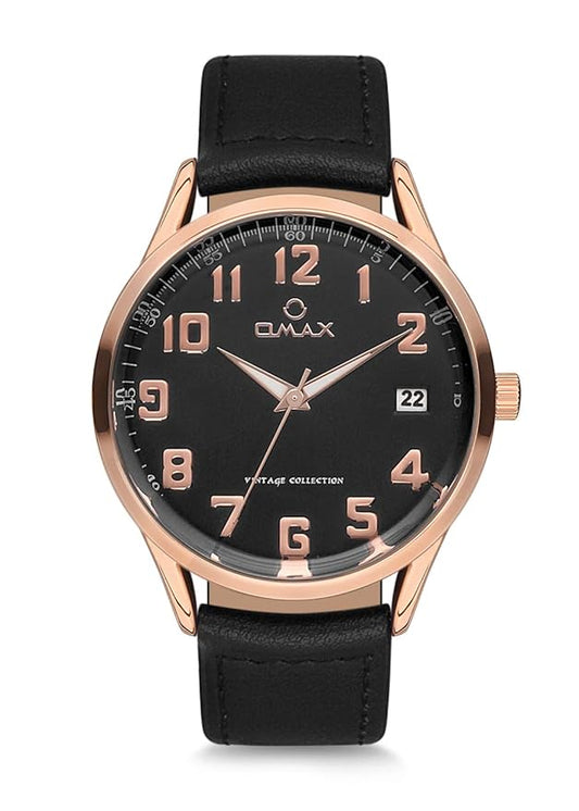 Omax Rose Gold Numerical Index with Genuime Leather Band Watch for Men- VC09R22A