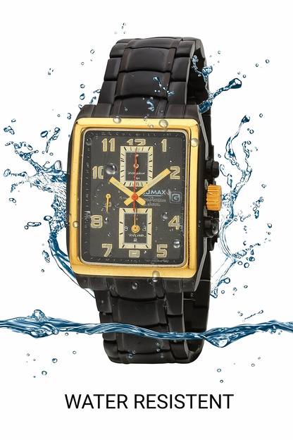 Omax Black Chronograph Stainless Steel Square Watch for Men CS146