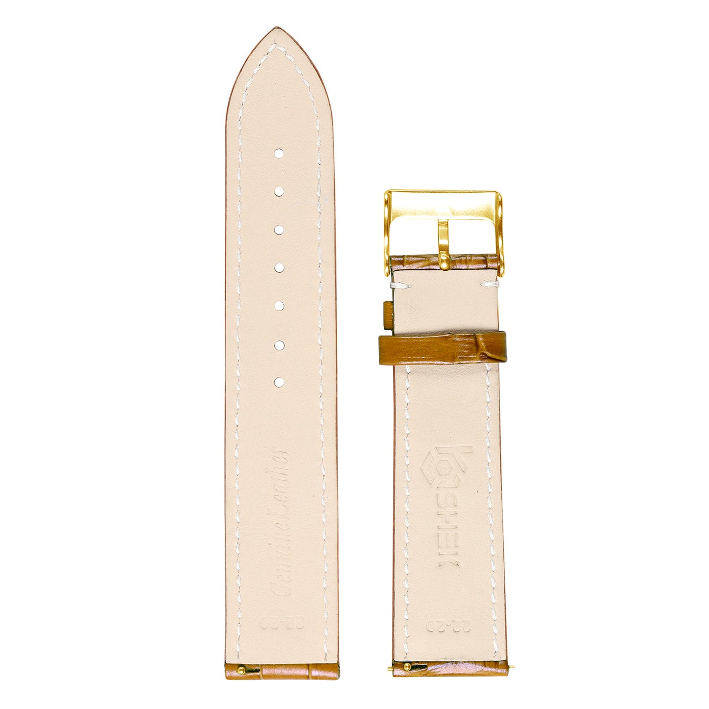 Omax Tan Croco Genuine Leather Watch Strap – Golden Buckle, Quick-Release | FS354