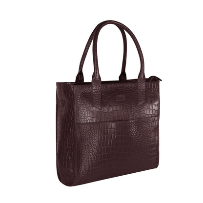 Boshek Brown Genuine Leather Tote Croco Print Handbag for Women FL27