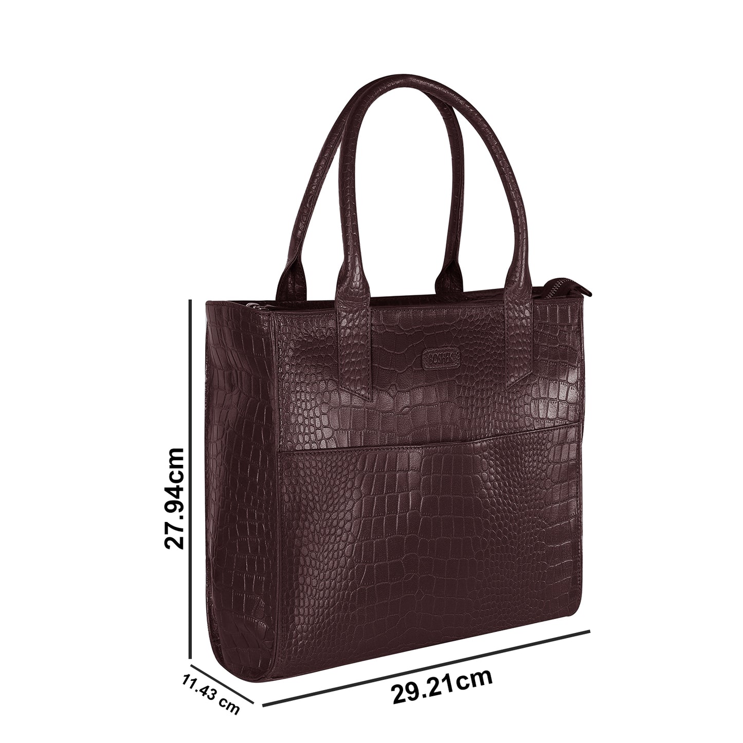 Boshek Brown Genuine Leather Tote Croco Print Handbag for Women FL27