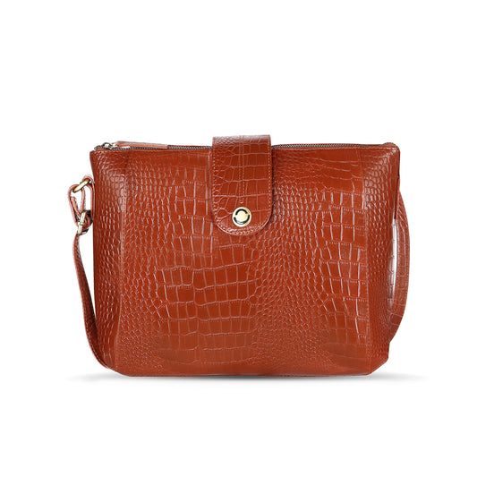 Omax Tan Croco Printed Genuine Leather Shoulder Ladies Handbag a perfect blend of style FL11