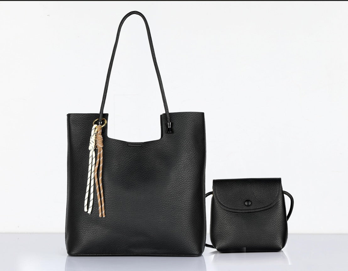 Black Tote Bag for Women with Mini Sling Pouch – OMAX OMB-404 Office Handbag - front view