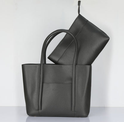 Black Handbag for Women with Matching Pouch – OMAX OMB-403 PU Leather Tote Bag - front view