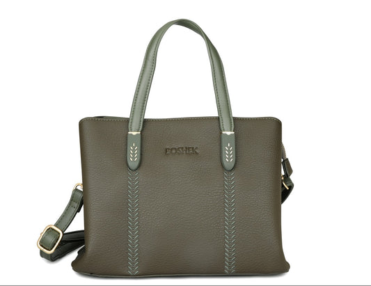 Olive Green Handbag for Women – OMAX Structured PU Leather Tote with Detachable Sling