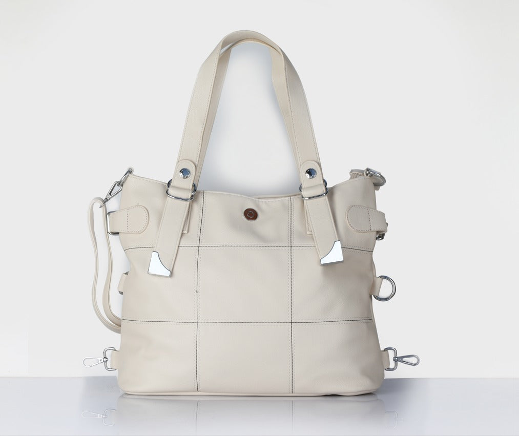 Cream Handbag for Women – OMAX E01 PU Leather Tote Bag with Sling Strap