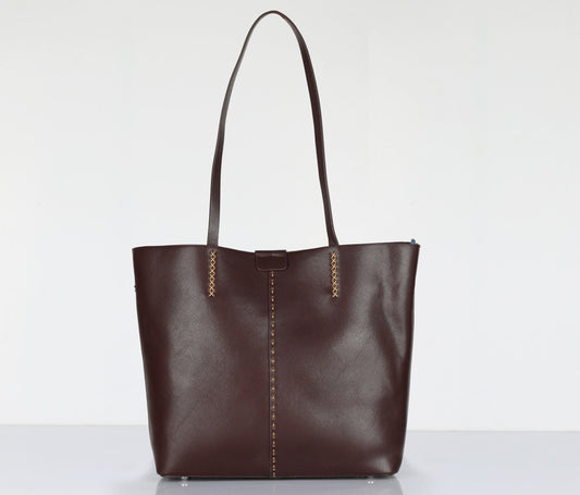 Brown Tote Bag for Women – OMAX OMB-405 Large PU Leather Office Shoulder Handbag