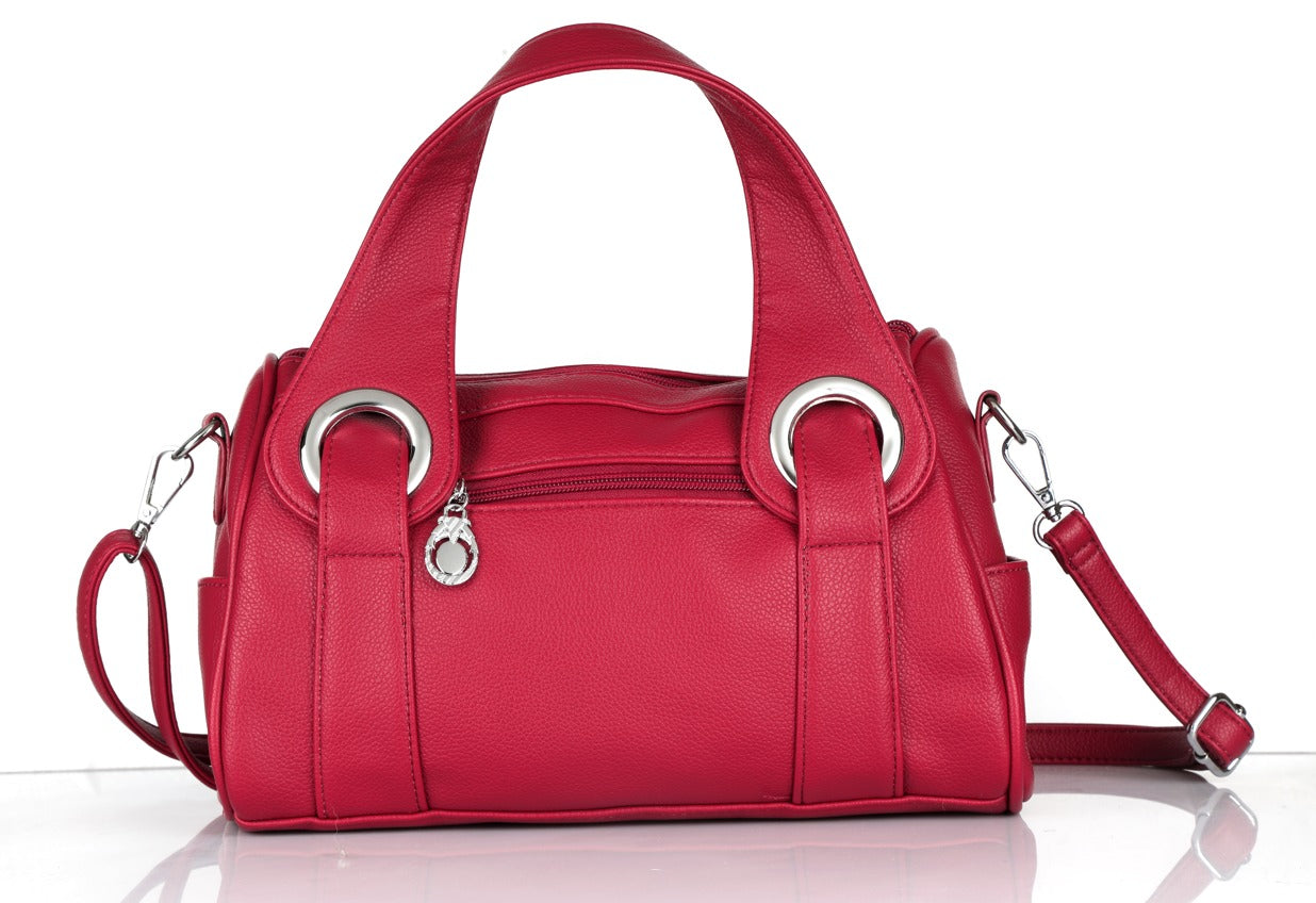 Red PU Leather Shoulder Bag for Women – Omax S01 with Silver Ring Handle