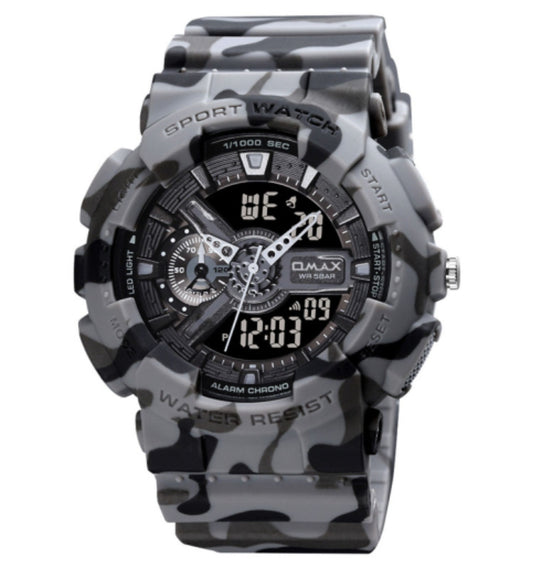 OMAX Analogue and Digital display Grey Black Resin Fiber Case Strap Watch for Men and Women-DS91920P_Grey