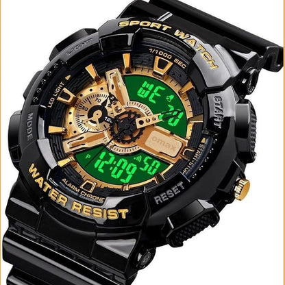 OMAX Analogue and Digital display Black Gold Resin Fiber Case Strap Watch for Men and Women-DS91920P