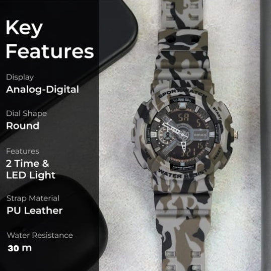 OMAX Analogue and Digital display Grey Black Resin Fiber Case Strap Watch for Men and Women-DS91920P_Grey