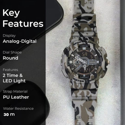 OMAX Analogue and Digital display Grey Black Resin Fiber Case Strap Watch for Men and Women-DS91920P_Grey