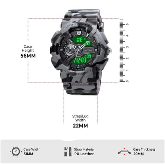 OMAX Analogue and Digital display Grey Black Resin Fiber Case Strap Watch for Men and Women-DS91920P_Grey