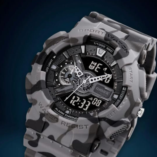 OMAX Analogue and Digital display Grey Black Resin Fiber Case Strap Watch for Men and Women-DS91920P_Grey