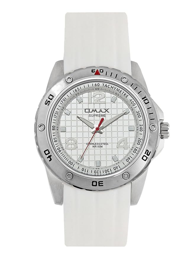 OMAX White Dial With White SiliconeStrap , Stainless Stail Watch For Men SS442