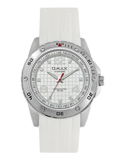 OMAX White Dial With White SiliconeStrap , Stainless Stail Watch For Men SS442